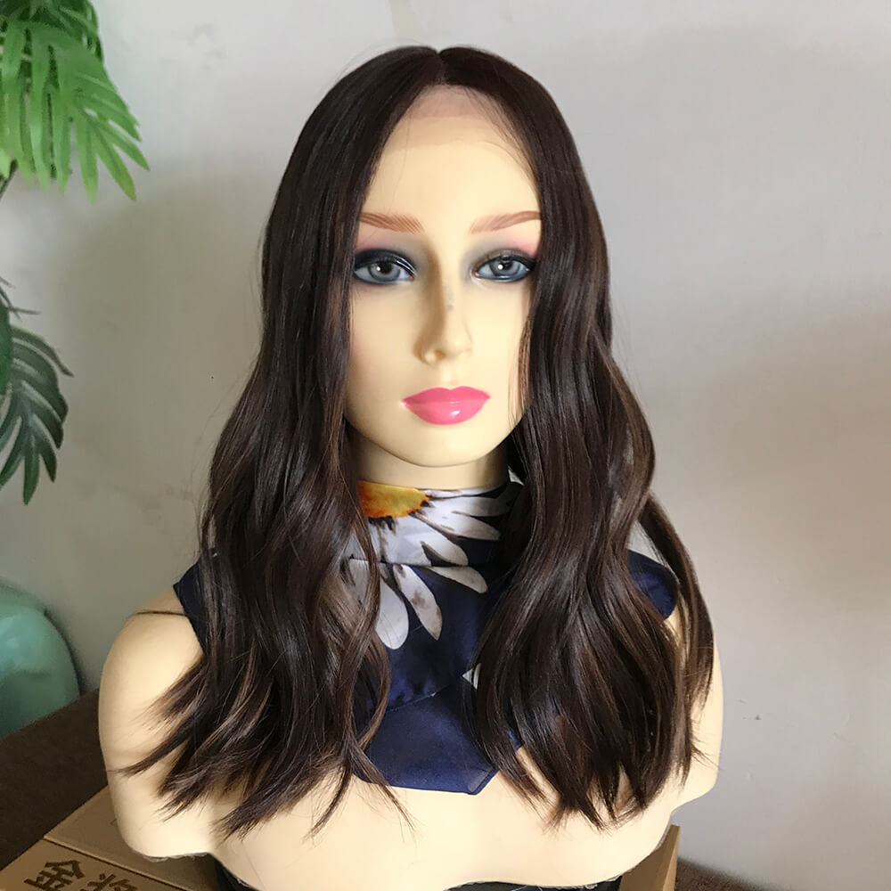 Orthodox Elegance Hand-Tied Lace Front Jewish Wig with blonde highlight - Double Show Hair Wigs