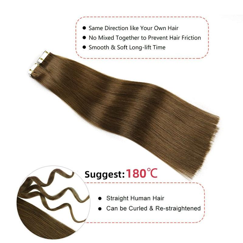 Straight Tape In Human Hair Extensions Machine Brazilan Remy Natural Seamless Skin Weft Hair - Double Show Hair Wigs