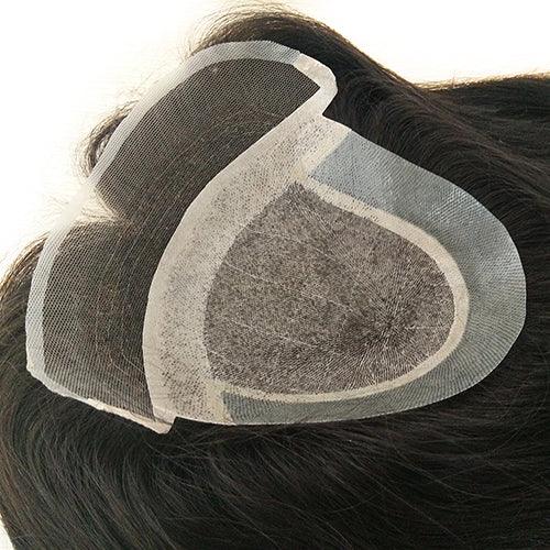 Women Toupee Human Hair Silk Top with Swiss Lace Front - Double Show Hair Wigs