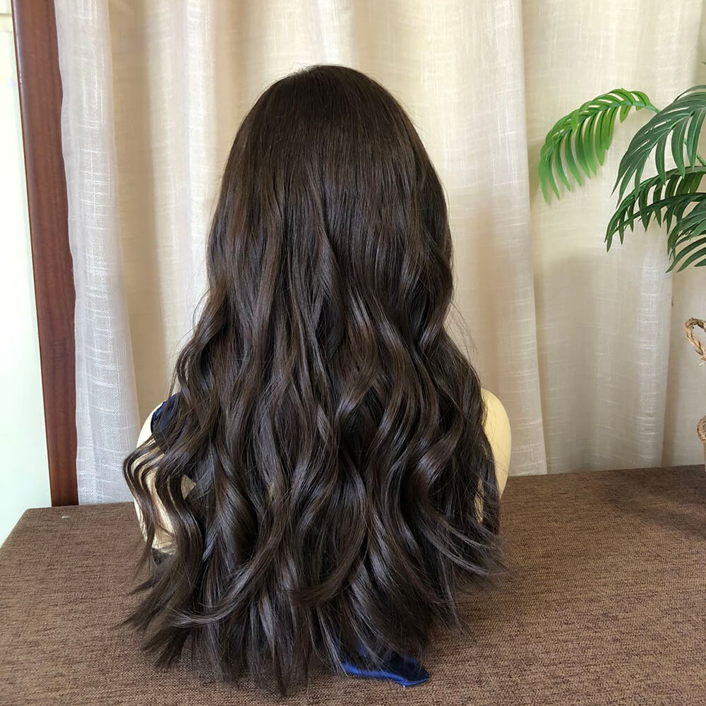 Dark Brown European Virgin Hair Lace Top Wigs for Women - Double Show Hair Wigs