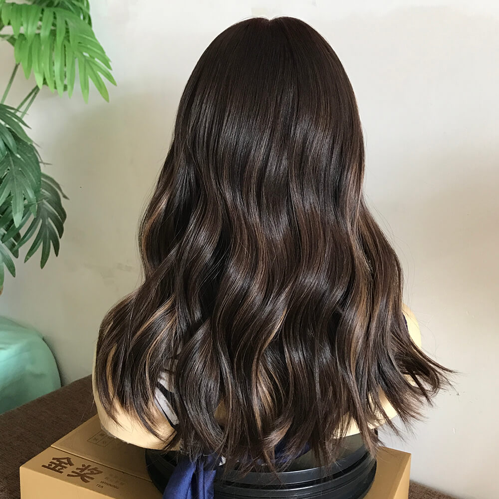 DBHL12 Dark Brown Color with Highlight Brazilian Virgin Hair Lace Top Wigs - Double Show Hair Wigs