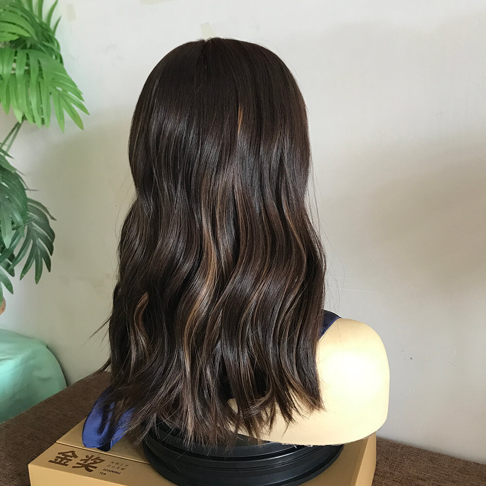 DBHL12 Dark Brown Color with Highlight Brazilian Virgin Hair Lace Top Wigs - Double Show Hair Wigs