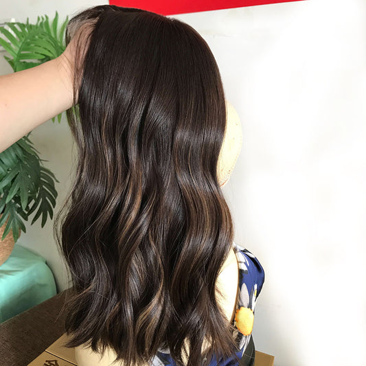 Orthodox Elegance Hand-Tied Lace Front Jewish Wig with blonde highlight - Double Show Hair Wigs