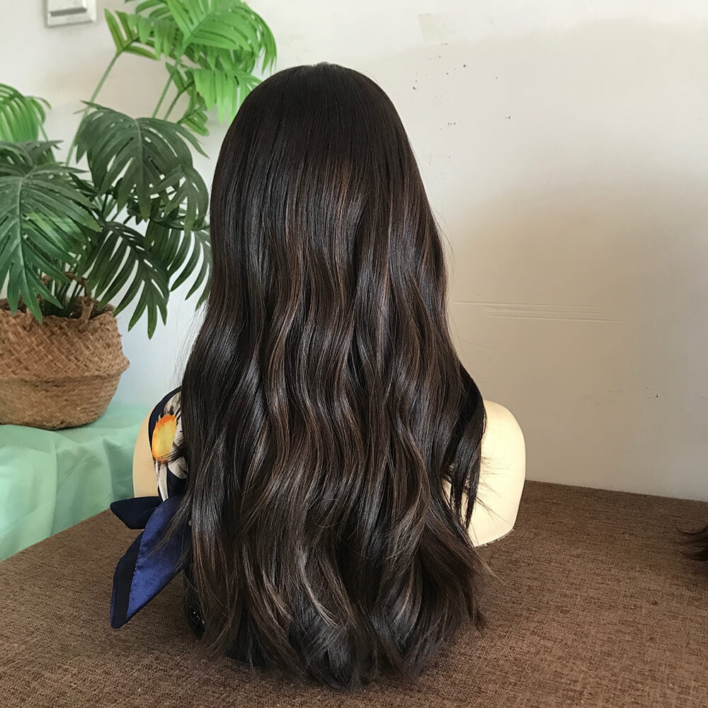 Euro Glam Lace Front Jewish Wig Dark Brown with Highlights - Double Show Hair Wigs