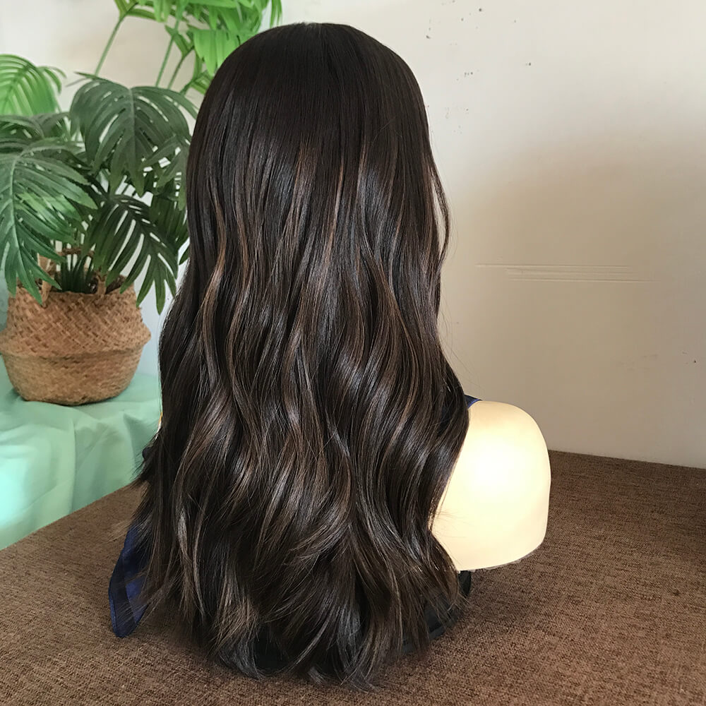 Euro Glam Lace Front Jewish Wig Dark Brown with Highlights - Double Show Hair Wigs