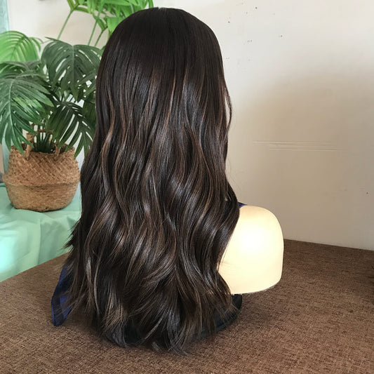 Euro Glam Lace Front Jewish Wig Dark Brown with Highlights - Double Show Hair Wigs
