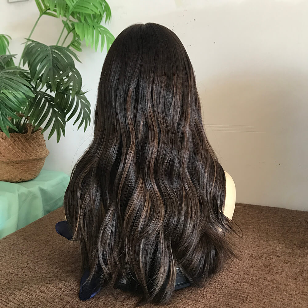 Euro Glam Lace Front Jewish Wig Dark Brown with Highlights - Double Show Hair Wigs