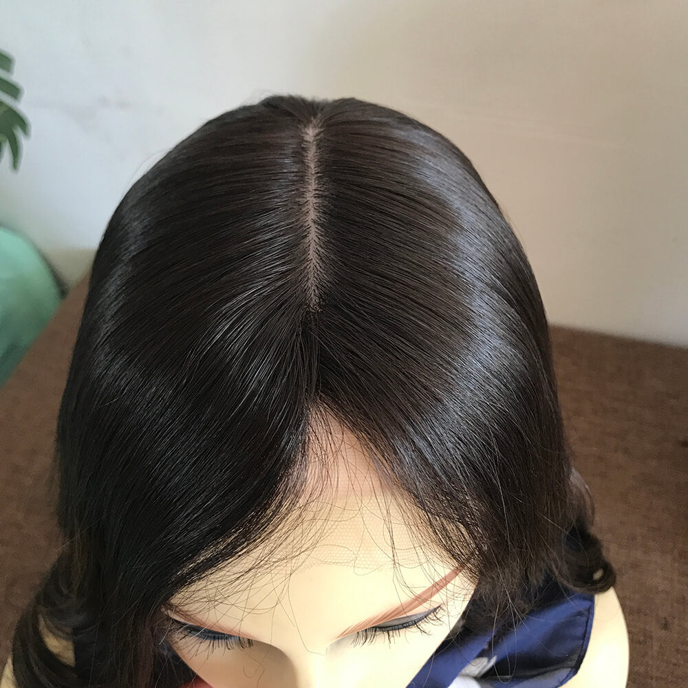 Euro Glam Lace Front Jewish Wig Dark Brown with Highlights - Double Show Hair Wigs