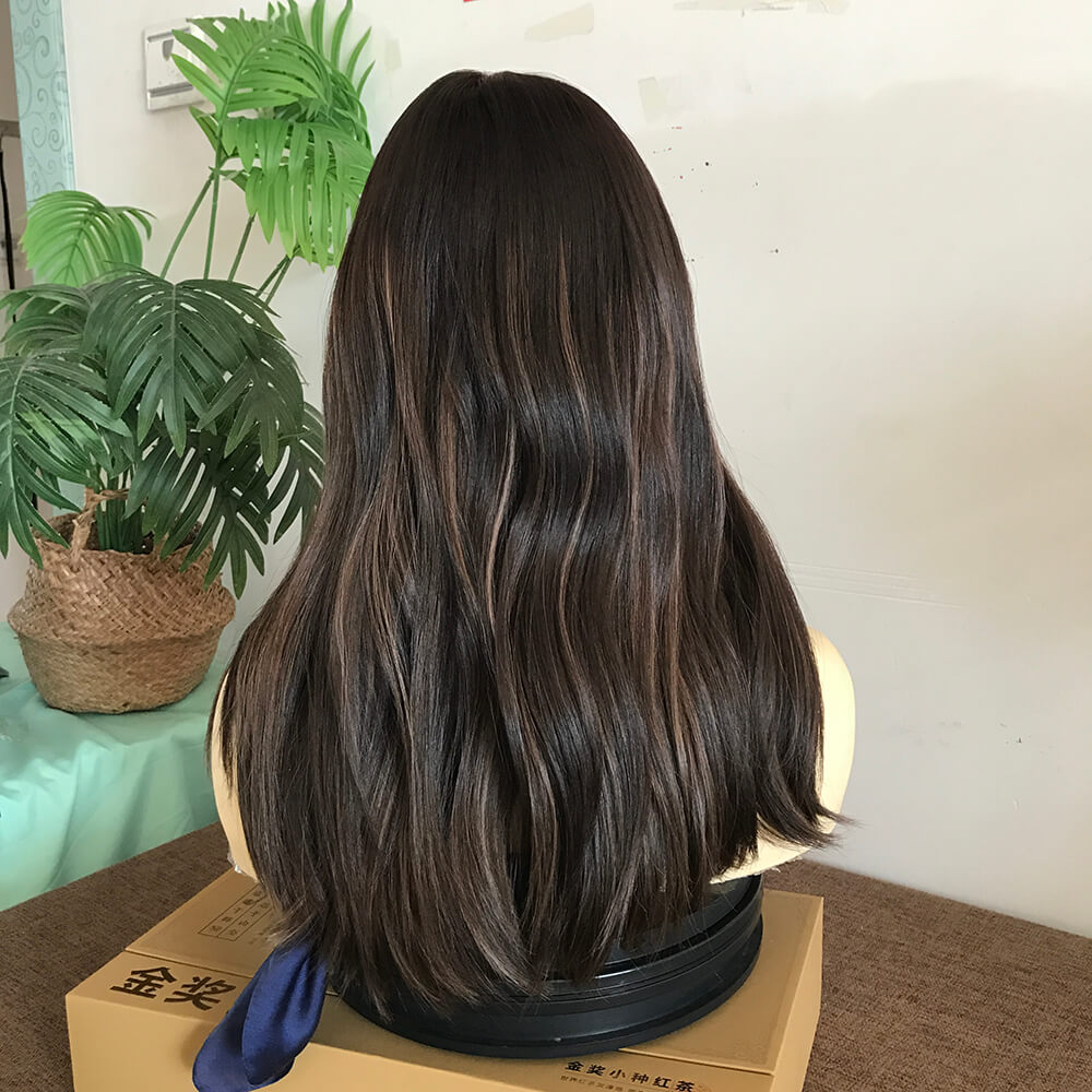 DBHL10 Brown Color with Highlight European Virgin Hair Lace Top Wigs - Double Show Hair Wigs