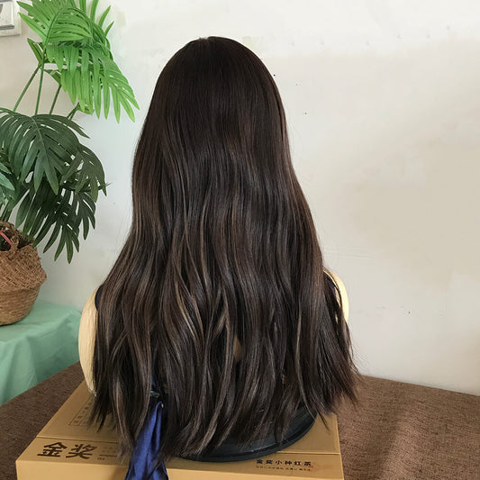 Dark Brown Highlighted Human Hair Wig with Skin Top European hair - Double Show Hair Wigs