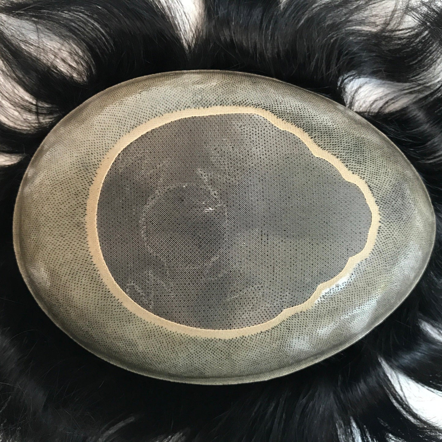 Customized Human Hair Toupee for Men Gauze Poly skin with mono center - Double Show Hair Wigs