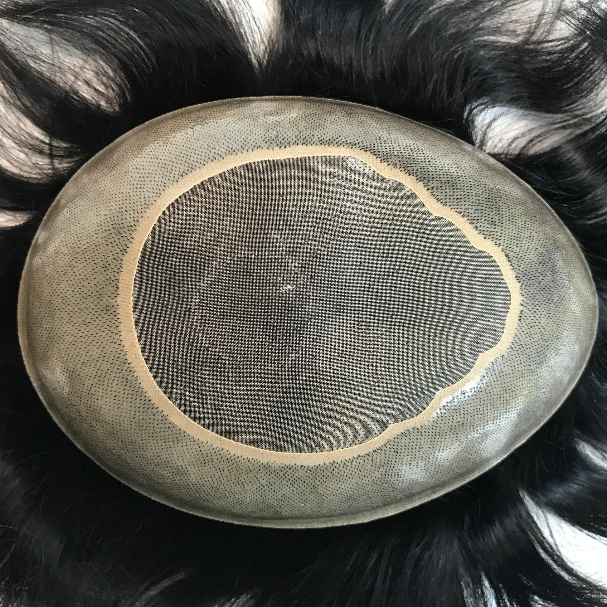 Customized Human Hair Toupee for Men Gauze Poly skin with mono center - Double Show Hair Wigs