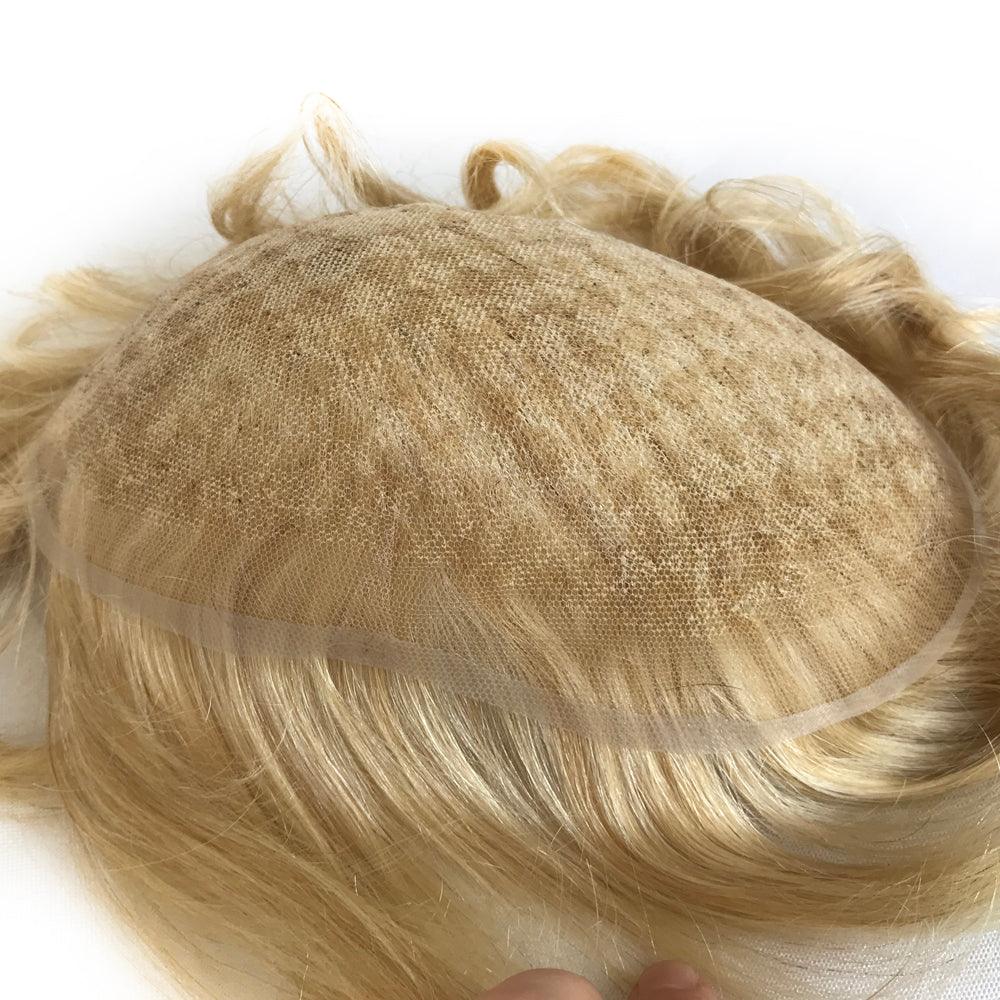 Customized Human Hair Toupee for Men Golden Blonde Hair Color - Double Show Hair Wigs