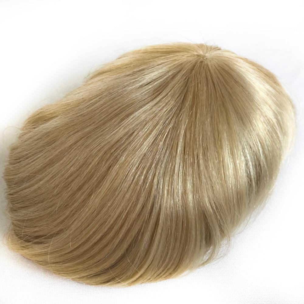 Customized Human Hair Toupee for Men Golden Blonde Hair Color - Double Show Hair Wigs