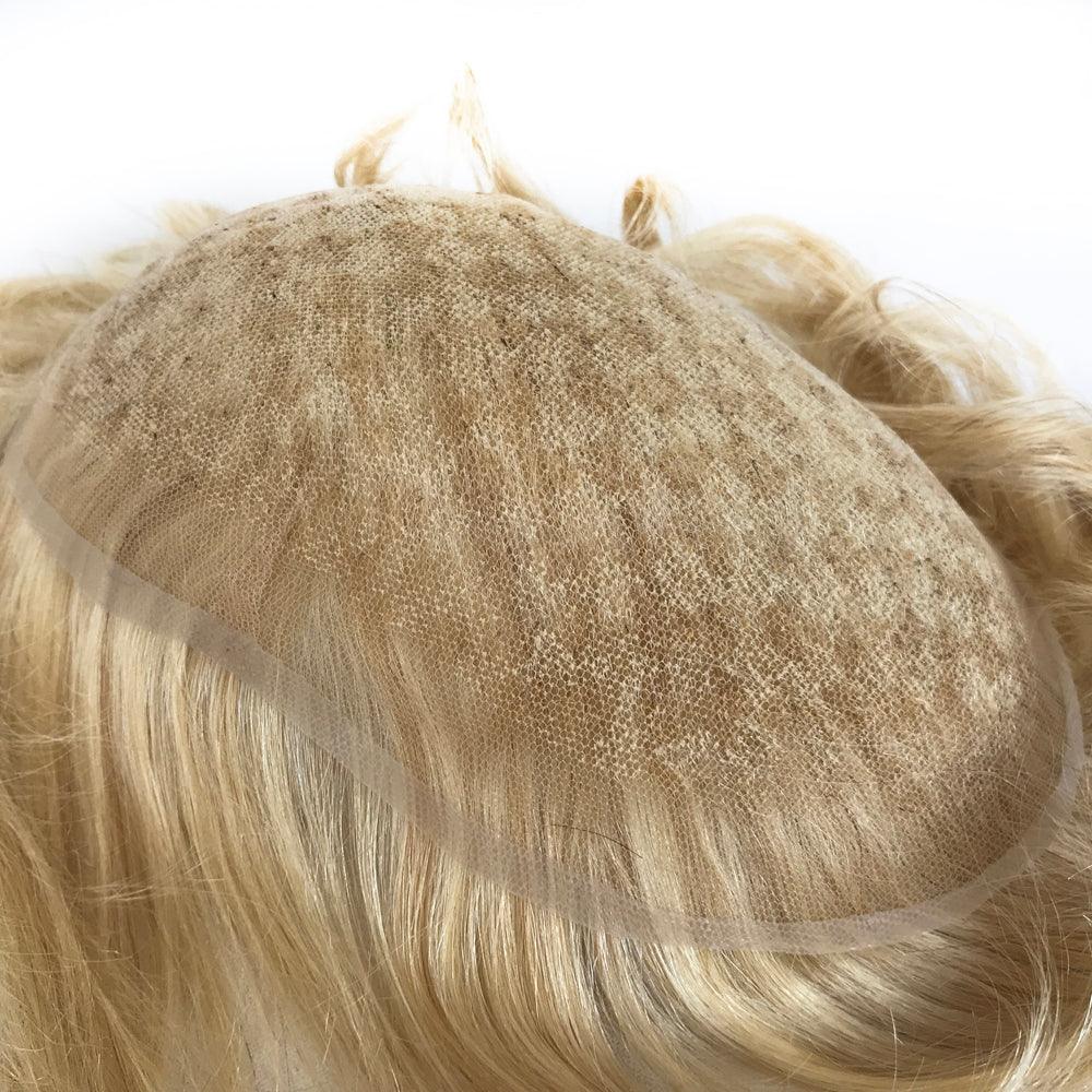 Customized Human Hair Toupee for Men Golden Blonde Hair Color - Double Show Hair Wigs