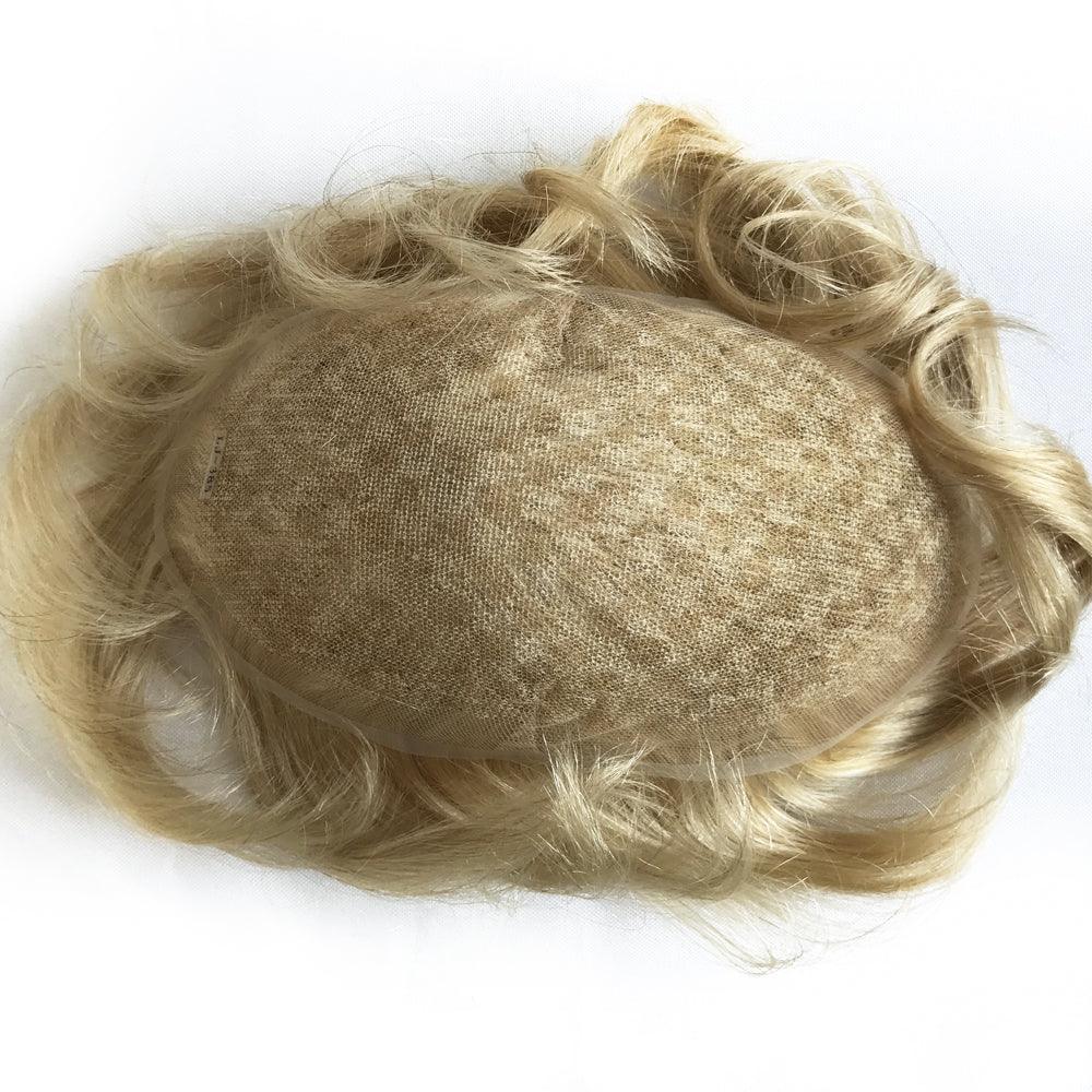 Customized Human Hair Toupee for Men Golden Blonde Hair Color - Double Show Hair Wigs