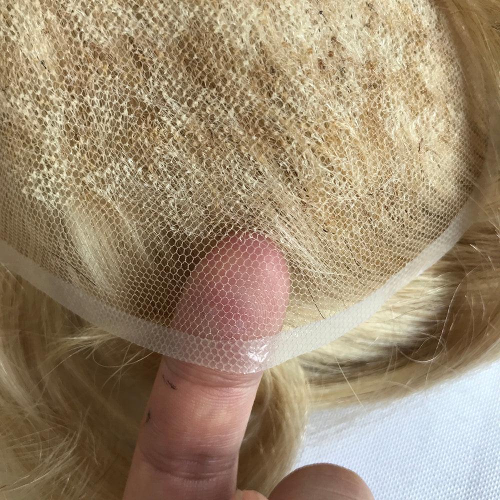 Customized Human Hair Toupee for Men Golden Blonde Hair Color - Double Show Hair Wigs