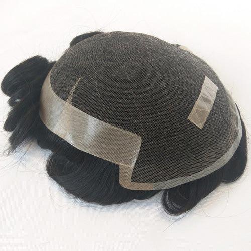 Customized Human Hair Toupee Full French lace with Pu back and side - Double Show Hair Wigs