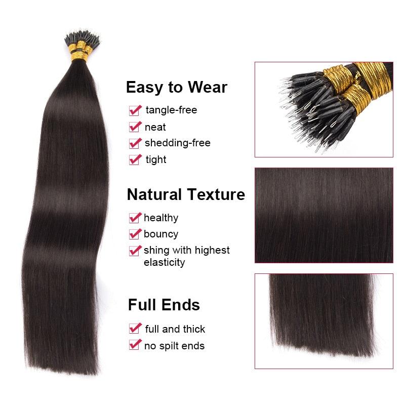 Nano Rings Micro Beads Human Hair Extensions Brazilan Remy Hair - Double Show Hair Wigs