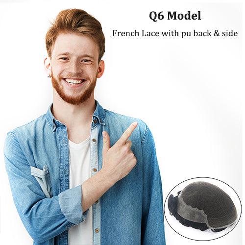 Q6 French Lace Toupee Natural Hairline Men Wig Male Hair Prosthesis - Double Show Hair Wigs