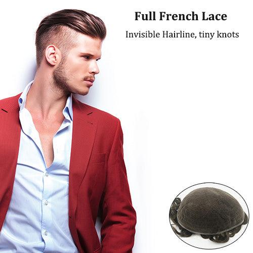 Stock Full French Lace Hairpieces for Men - Double Show Hair Wigs
