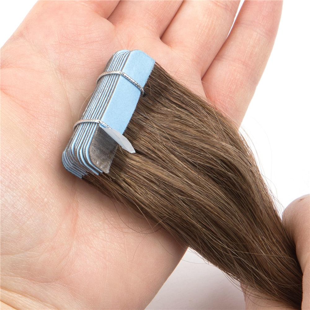 Straight Tape In Human Hair Extensions Machine Brazilan Remy Natural Seamless Skin Weft Hair - Double Show Hair Wigs