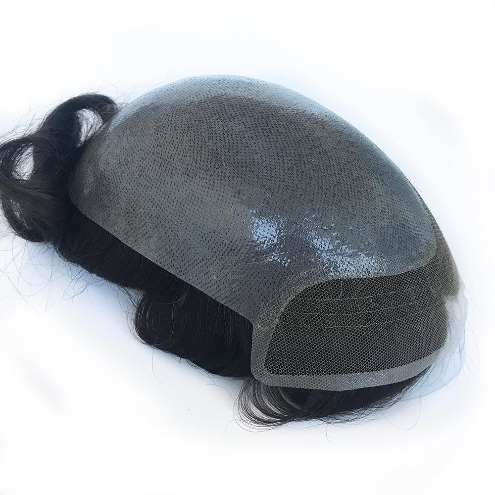 Thin Polyskin base Men Hair System with French lace front - Double Show Hair Wigs