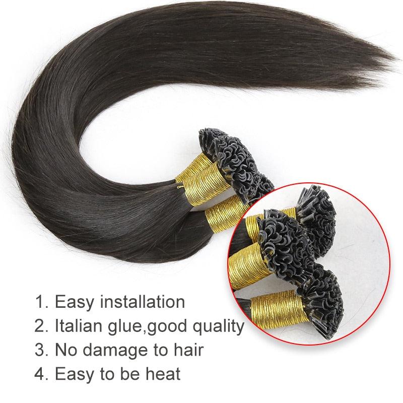 U Tip Natural Hair Extensions Capsule Brazilian Remy Hair Nail Tip Hair Weft Smoothing Keratin Fusion Human Hair - Double Show Hair Wigs