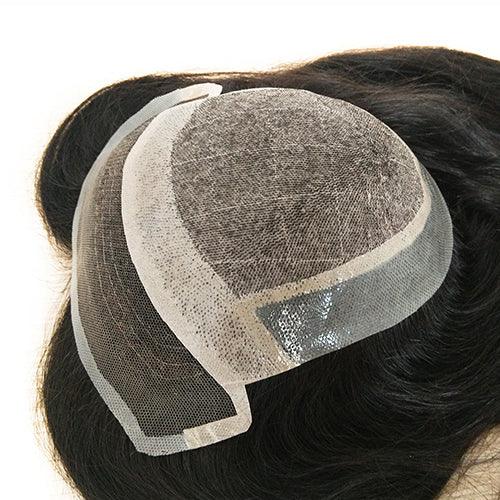 Women Toupee Human Hair Silk Top with Swiss Lace Front - Double Show Hair Wigs