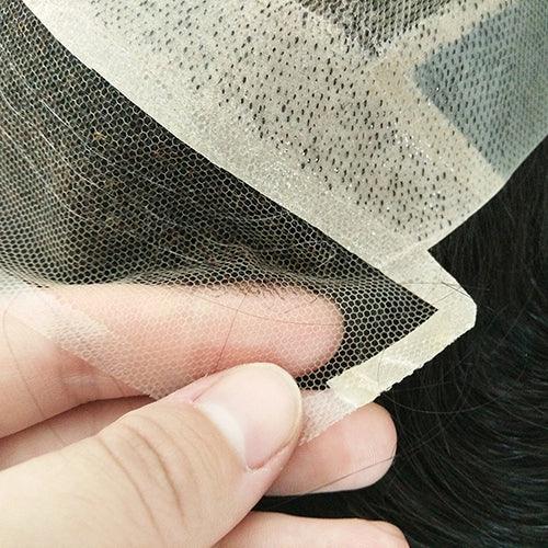 Women Toupee Human Hair Silk Top with Swiss Lace Front - Double Show Hair Wigs