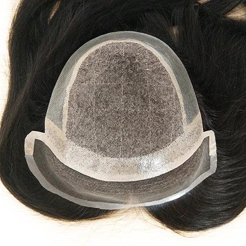 Women Toupee Human Hair Silk Top with Swiss Lace Front - Double Show Hair Wigs